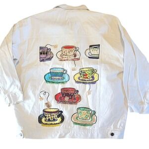 Cedars Women's L 198O's Vintage White Denim Jean Jacket STAINS‎ Needs Cleaning